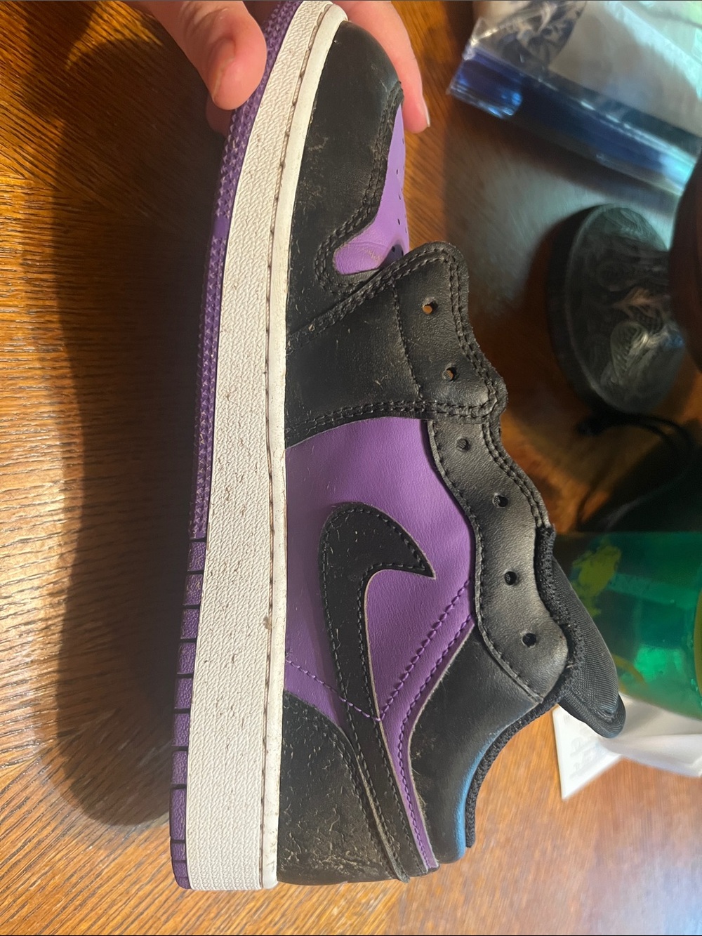 Jordan Kids Low-Top Sneaker in Black and Purple